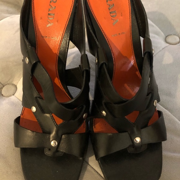 Prada Sandals size 8 /39 Black Leather Heel - Picture 4 of 10